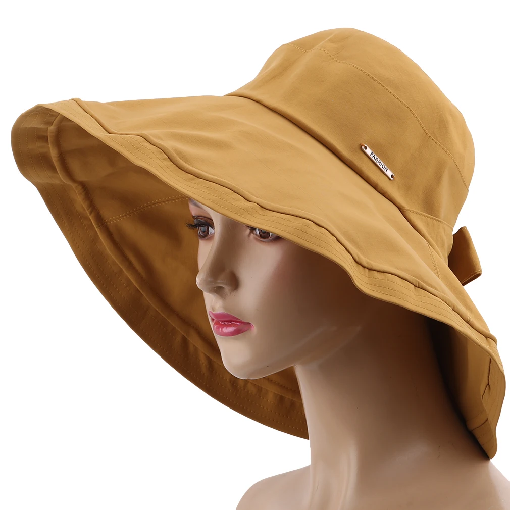 Новая женская хлопковая Солнцезащитная складная шляпа с бантом, женская летняя пляжная Рыбацкая шляпа с широкими полями