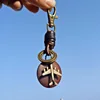 New Vintage Key chain Handmade Leather Keychain Round Wood Bronze Airplane Pendant New Car Key Ring ► Photo 2/6