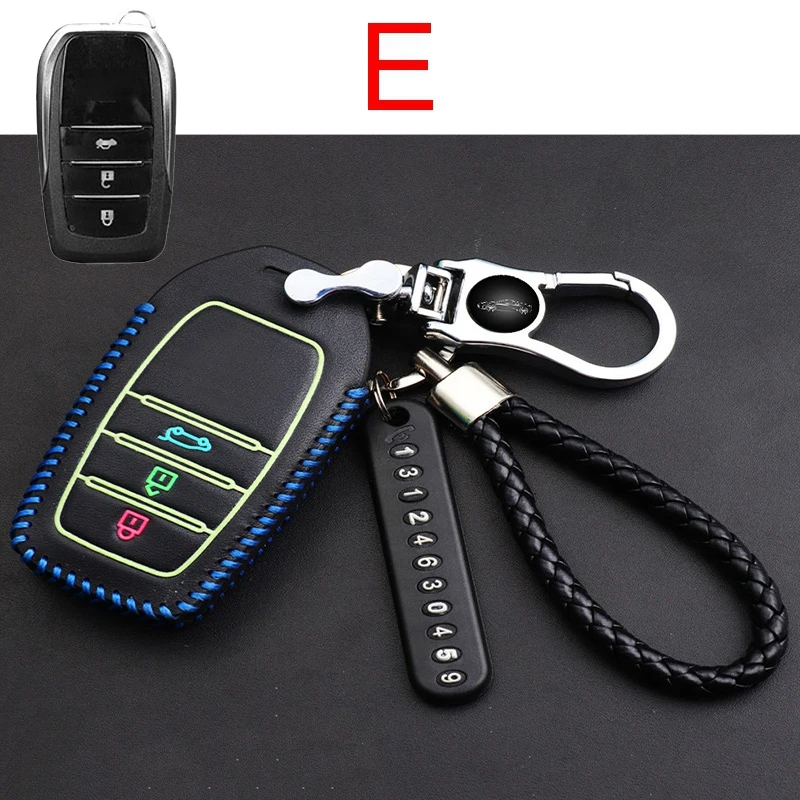 E Blue Ночной светящийся пульт дистанционного брелока, кожаный чехол для ключей для TOYOTA COROLLA CAMRY Crown Ralink Reiz Highlander RAV4 - Название цвета: E Blue