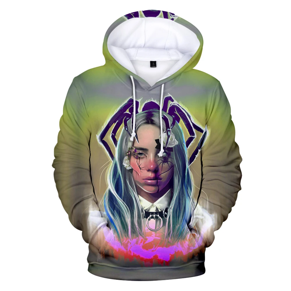 Осенний трендовый Женский пуловер с капюшоном Billie Eilish3D толстовка с капюшоном Женский Мужской Модный пуловер Комфортный топ XXS-4XL