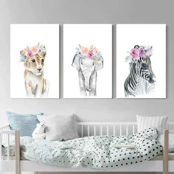 

Cute elephant zebra giraffe leopard modern minimalist wall home wall art canvas print poster decorative painting Paintings on th