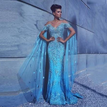 Eightree Роскошные синие платья для выпускного вечера Рубашка с короткими рукавами платье-русалка, украшенное бусинами вечерние платья арабский специальный Нарядное платье Вечеринка