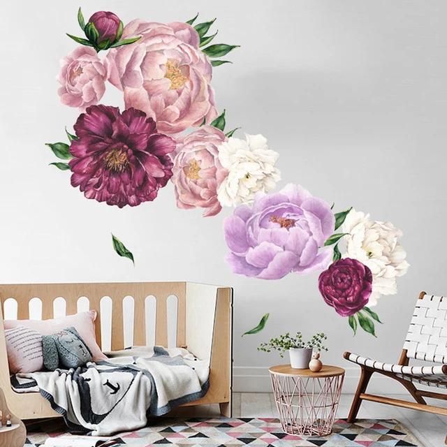 Peony Flowers Vintage Bouquet Wall Decal Sticker Peel and Stick Floral Art  Decor Removable and Reusable 7 Flowers