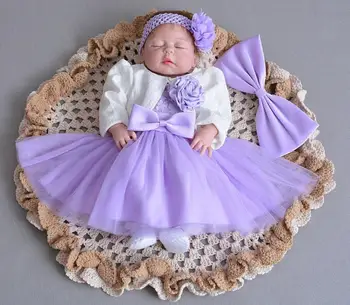 

Violet Lace Christening Dress for Baby Girl First Birthday Outfit Big Bow Kids Party Wedding Clothes Baptism Baby Girl Dresses