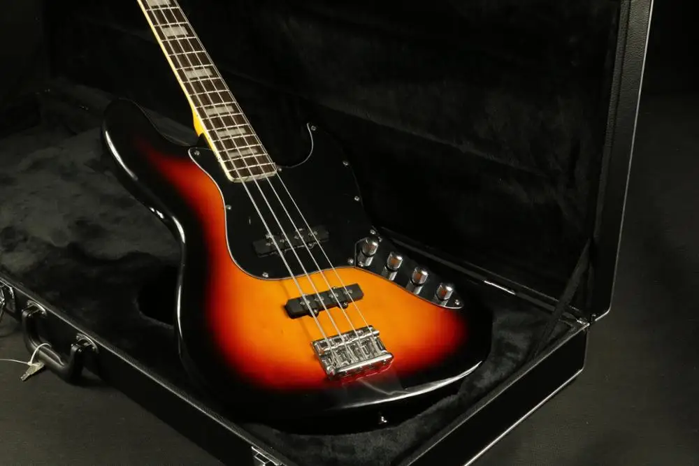 Lzeal sunburst 4 струнная бас-гитара струна через корпус для электрической бас-гитары активная звукосниматель хромированное оборудование