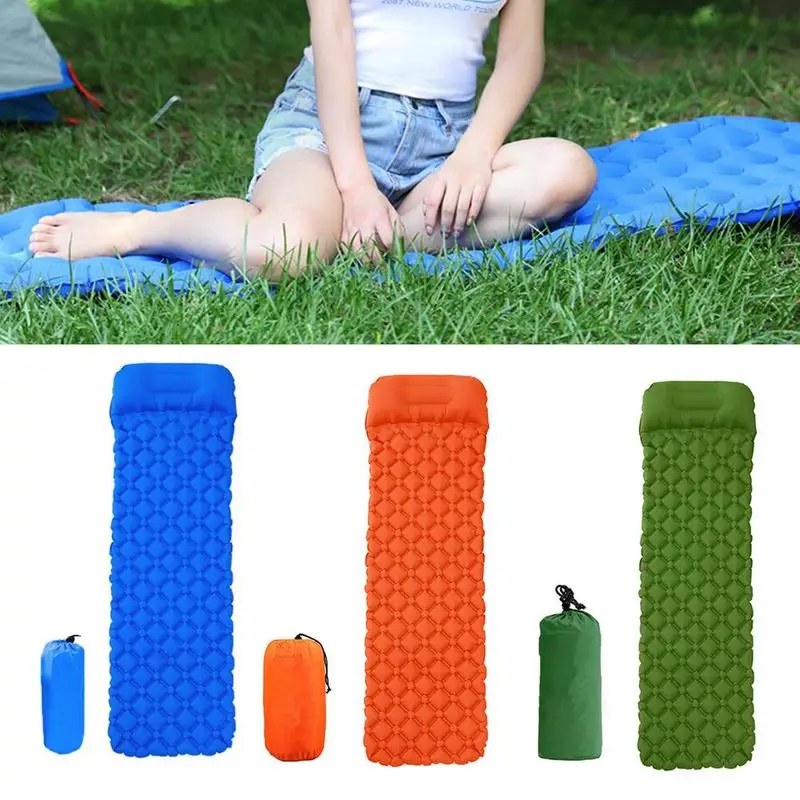 Outdoor Camping Inflatable Sleeping Pad With Pillow Diamond TPU Pressing Inflatable Cushion Ultra Light Portable Sleeping Pad