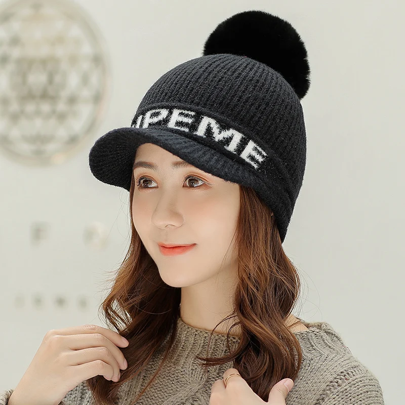 2326 Black Женская шапка Skullies Beanies, зимняя, защита ушей, Корейская, Молодежная, зимняя, теплая, шерстяная, мягкая, Вязанная, меховая, женская шапка с капюшоном, плюшевая, бархатная, Tuque - Цвет: 2326 Black