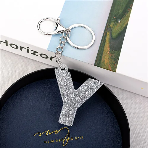 1PC Women Keychains  Handbag  Car Pendants 26 English Letter Keyring  Charms   Glitter Resin Word Y