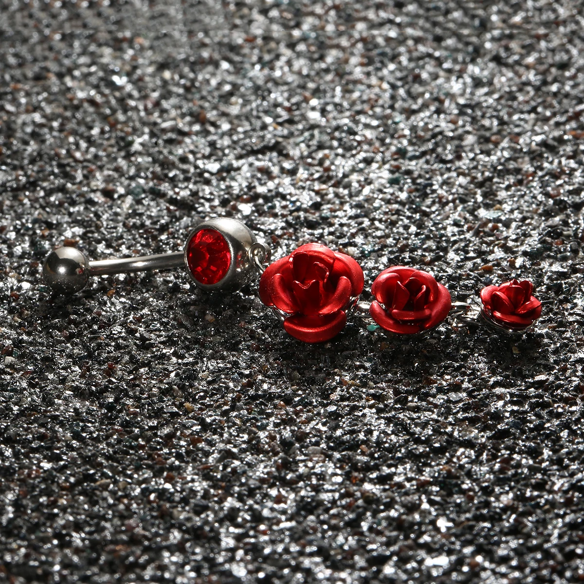 Sexy Red Crystal Flower Dangle Navel Barbell Belly Button Ring For Women Shellhard Summer Beach Party Body Piercing Jewelry Gift