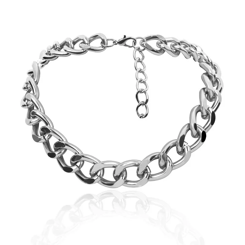 Массивная серебряная с золотом цепь ожерелье для женщин хип-хоп панк короткая цепь ожерелье Короткие Чокеры женские модные колье ожерелье s - Metal Color: Silver