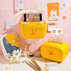 Organizador Kawaii de pato, caja de almacenamiento de escritorio para pañuelos, organizador montado en la pared, caja de pañuelos de baño, toallero, Decoración de mesa para el hogar