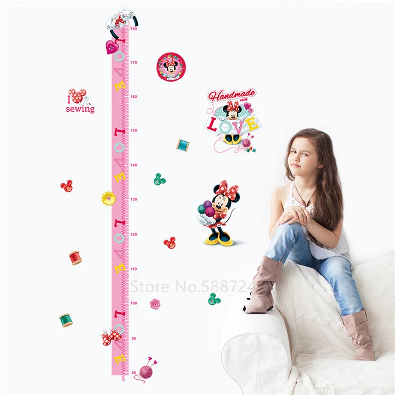 Children Baby Height Measure Wall Stickers For Kids Rooms Animals  Boy Princess Growth Ruler Mickey Gauge Chart Nursery Decals