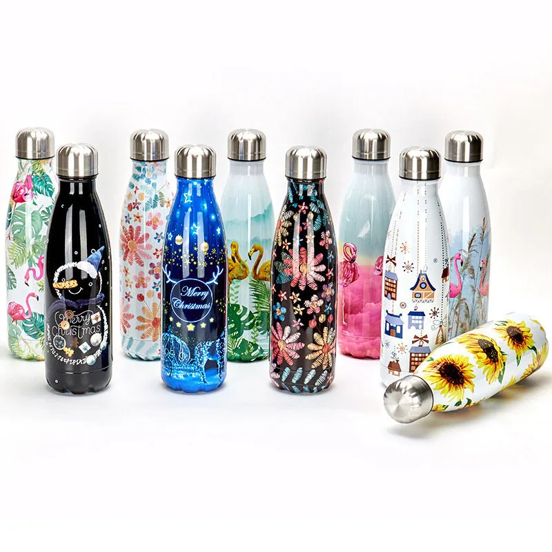 New Flamingo Floral Water Bottle BPA free Stainless Steel Thermos Bottle Gym Sport Travel Insulated Cup Mug Christmas Tumbler