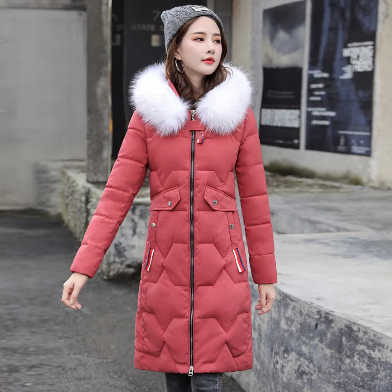 

2019 Winter New Style Korean-style Slim Fit down Jacket WOMEN'S Dress Mid-length Luxury Large Fur Collar Warm Cotton Coat Fashio