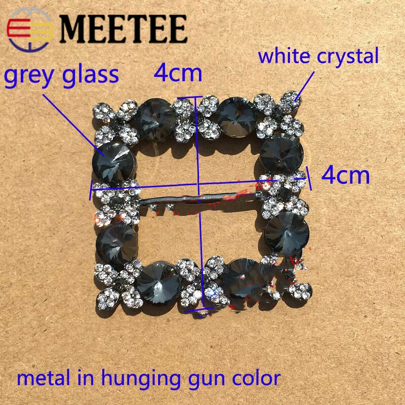 Meetee 2/4pcs 4cm Square Rhinestone Webbing Tri-Glide Buckles Coat Belt Buckle DIY Shoes Clothing Decoration Button Sew Material