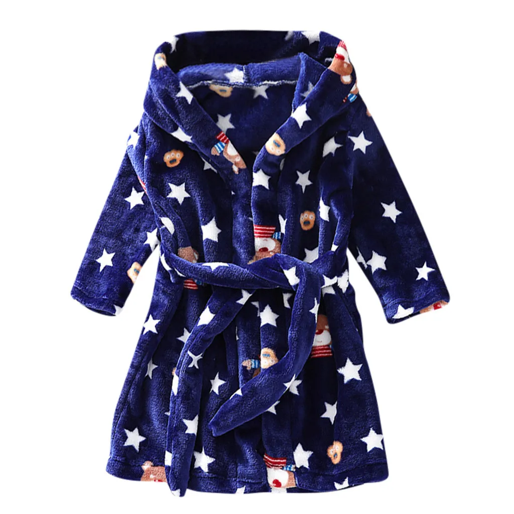 Фланелевый Халат с капюшоном и героями мультфильмов для маленьких мальчиков и девочек; полотенце; Ночная одежда; пижамы; kinder pyjama jongens pyjama enfant - Цвет: Navy