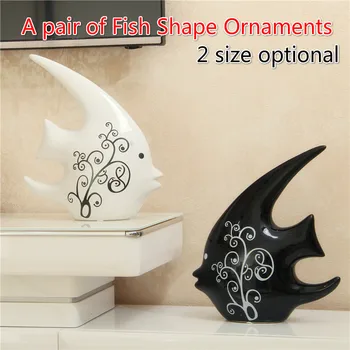 

A Paif of Fish Shape Ornaments Porcelain Figurines Home Decor Ceramic Animal Miniatures Decorative Cabinet Graceful As Gift