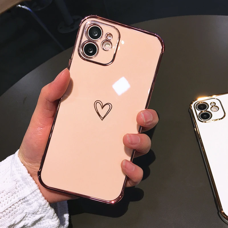 Electroplated love heart Phone Case For iPhone 12 13 11 Pro Max XR XS X XS Max 7 8 Plus Shockproof Protective Back Cover capa