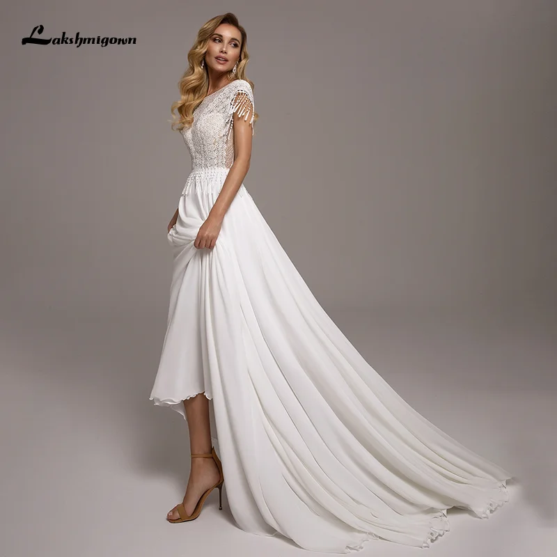 

Lakshmigown Boho Wedding Dress 2023 Vestido De Novia Plus Size Chiffon Beach A Line Wedding Gown Lace Backless Robe de mariee