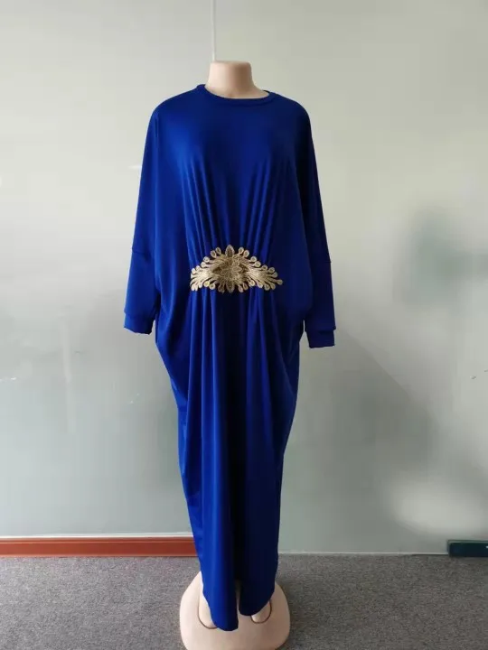 Свободный бюст стиль африканская женская одежда Дашики мода стрейч чистый цвет платье с вышивкой Размер L XL XXL XXXL YWQ - Цвет: BLUE