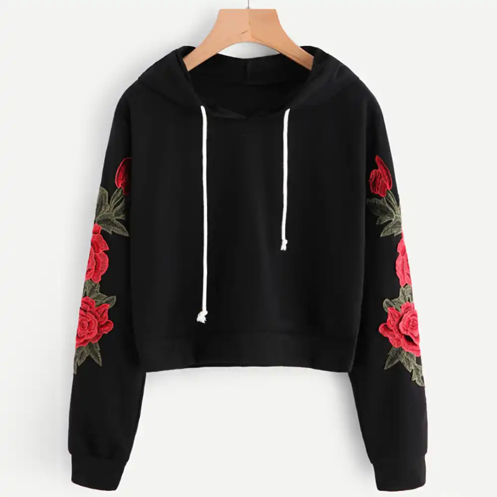 black hoodie with flowers