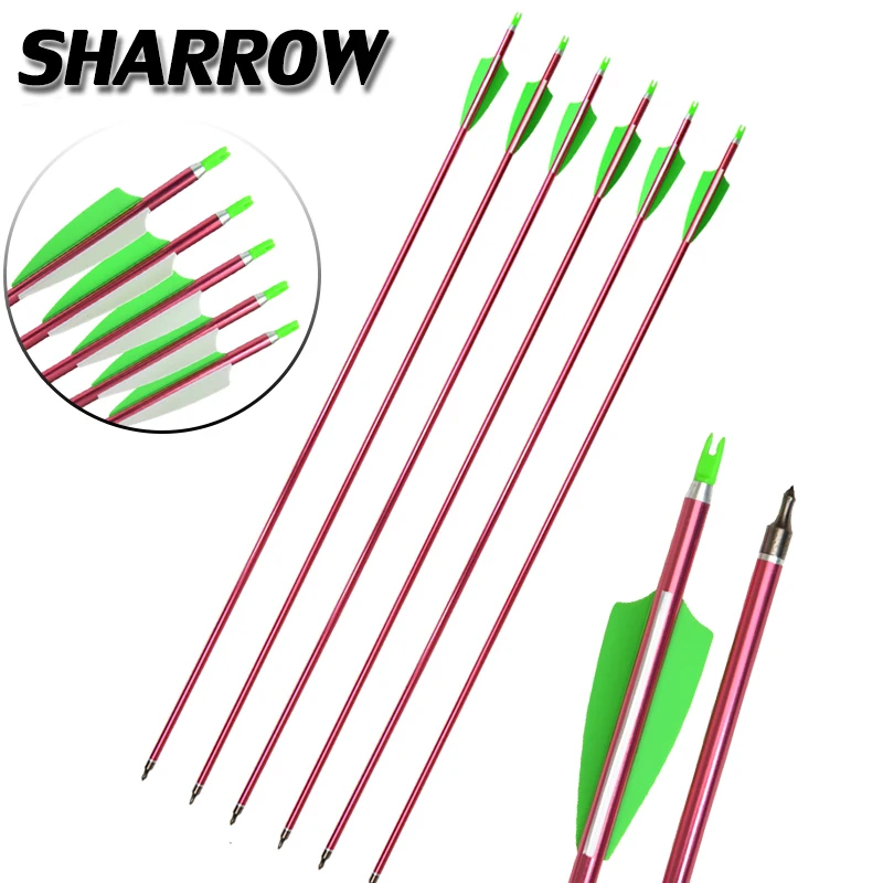 6/12pcs Archery Spine500 Aluminum Arrow 100gr Arrow Shield Rubber Feather Outdoor Hunting Shooting Practice Accessories
