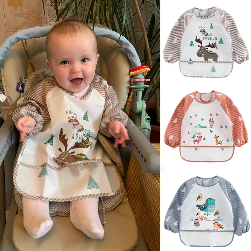 Regan meer Titicaca Wonen Cartoon Baby Slabbetjes Kids Peuter Lange Mouwen Schort Waterdichte Art  Kiel Infant Boy Girl Feeding Bib Met Pocket|Slabbetjes & Spuugdoekjes| -  AliExpress