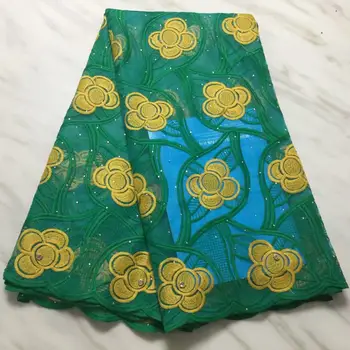 

Green 3D Flowers Latest Rhinestones African Cord Lace Fabrics High Quality Nigerian Lace Fabric For Wedding African Lace Fabric