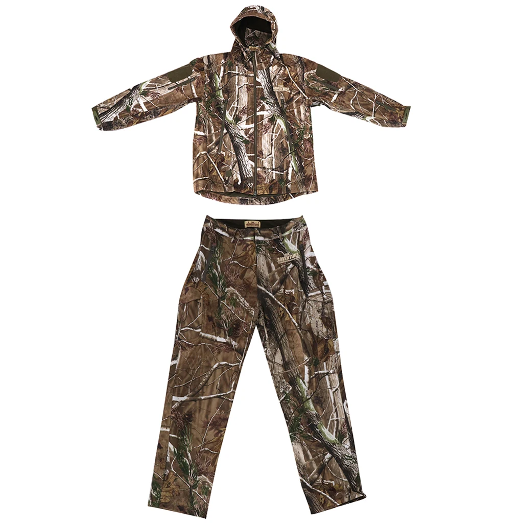 3D Pine Branch Hunting Rainsuit Camo Hooded Jacket Pants, Trousers Camouflage Suit - Breathable