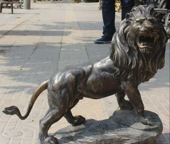 

22" Bronze Guardian Evil Ferocious Foo Dog Leo Lion Tread Stone Animal Statue