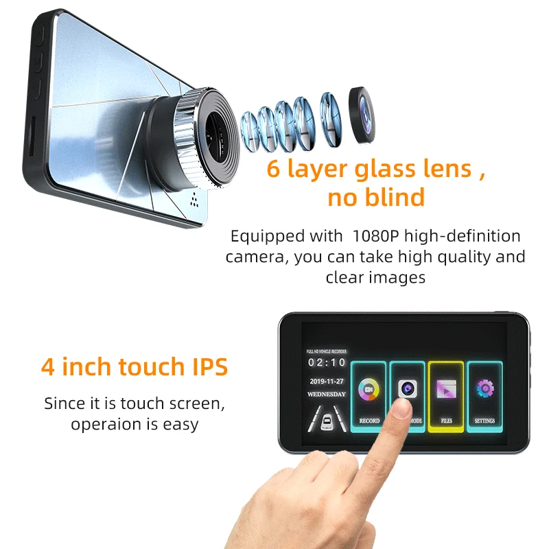 VicTsing Dash Cam автомобиля Камера DVR Full HD 1080P 4 дюйма ips Сенсорный экран 170 ° Широкий формат Dash Cam Ночное видение видео Регистраторы