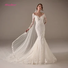 Кристалл и жемчуг Vestido de noiva винтажное роскошное кружевное свадебное платье Русалка Новое свадебное платье с v-образным вырезом со шлейфом