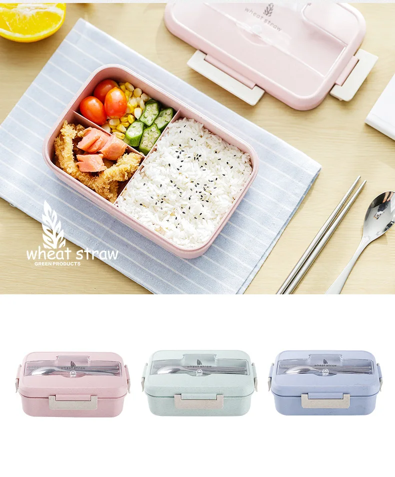 3 Color Grid Cute Plastic Lunch Box Microwave Oven Heating with Tableware Insulation Bags Picnic Outdoor Portable Lunch Box