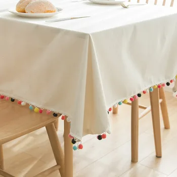 

Color Ball Natural Colored Cotton Cloth Drape White Tablecloth Dust Coffee Table Drape