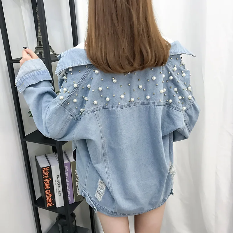 

Light Color Europe And Korea Versatile Beads Cowboy College Style Coat Tops