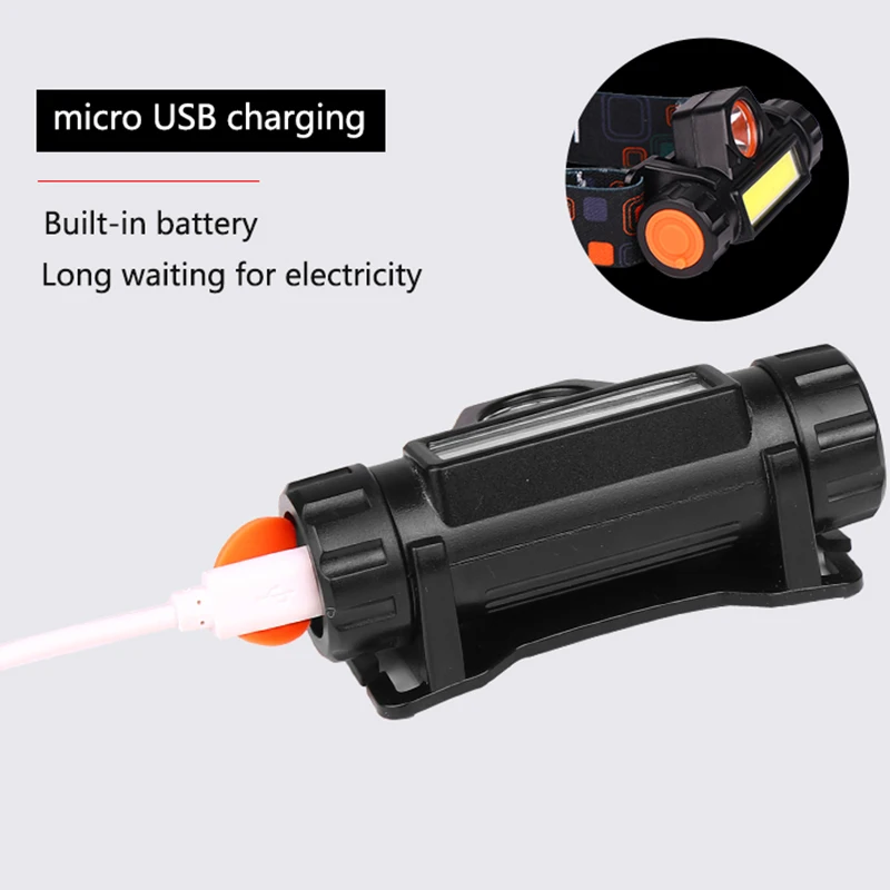 Портативный мини Мощный светодиодный налобный фонарь XPE + COB USB перезаряжаемая