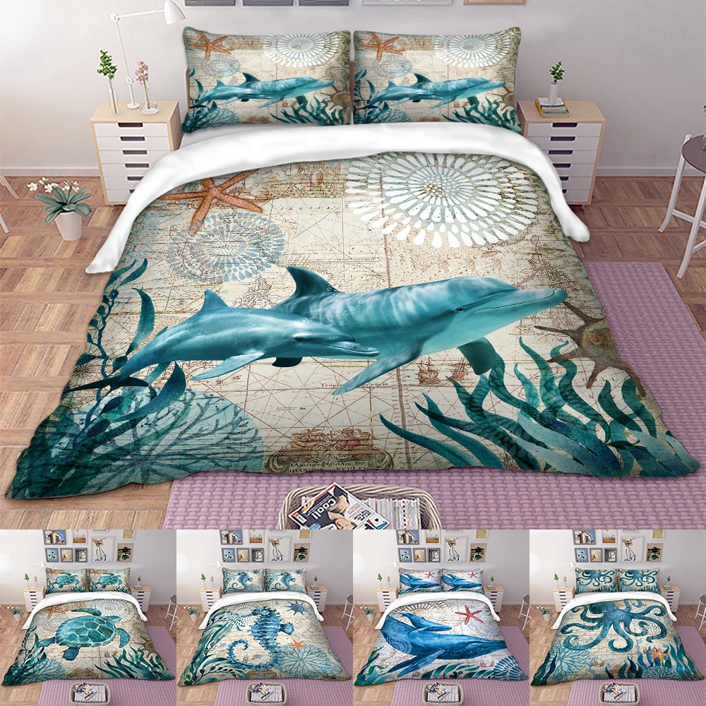 

Marine Animal Pattern Bedding Set 2/3Pcs Comforter Cover with Pillowcase US/AU/UK 11 Size(no Filling)
