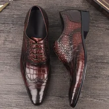 Brogue Formal Shoes Men Genuine Cow Leather Dress Shoes Retro Pointed Toe Oxford Lace-up Crocodile Skin Wedding Shoe Brogue Formal Shoes Men Genuine Cow Leather Dress Shoes Retro Pointed Toe Oxford Lace-up Crocodile Skin Wedding Shoe