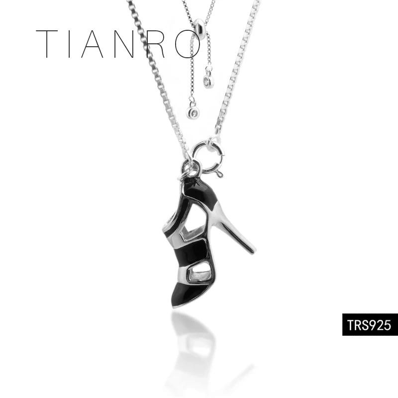 TIANRO/оригинальные женские туфли на высоком каблуке черного, 925 пробы, серебряного цвета с двойной пряжкой, ожерелье, новинка года, подарок