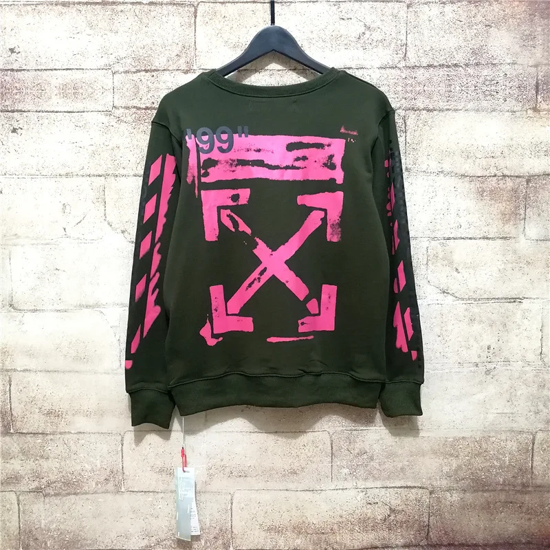 OFF-WHITE 99 граффити рендеринг стрела 19SS Ограниченная серия круглый вырез, для мужчин Пара Толстовка