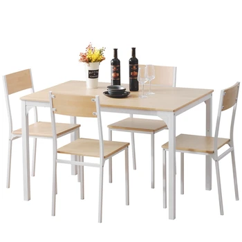 

Dining Table And Chair Set 4 Wooden Steel Frame Retro Kitchen Dining Table Set (Natural)
