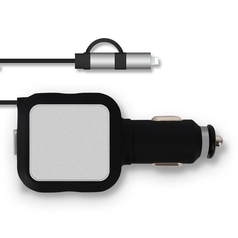 Автомобильное зарядное устройство адаптер Micro USB Выдвижной кабель многофункциональное автомобильное зарядное устройство EM88 - Цвет: Black silver