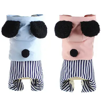 

Pet Winter Dog Hooded Clothes With Black Ear Thickening Warm 4-legged Costume With Striped Pants Dog Winter Jumpsuit For Dogs