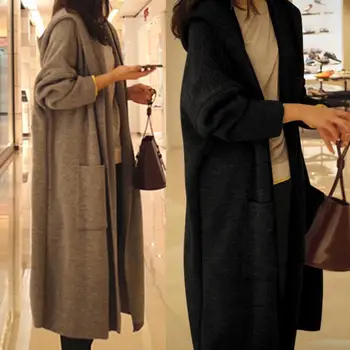 

Autumn Women Solid Color Cardigan Long Sleeve Big Hooded Tunic Outwear