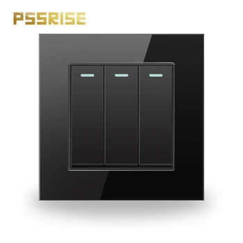 

G11 PSSRISE 3 Gang 1 Way Wall Switch Push-button Light Switch Luxury Crystal Tempered Glass Panel Fluorescent 16A AC 250V