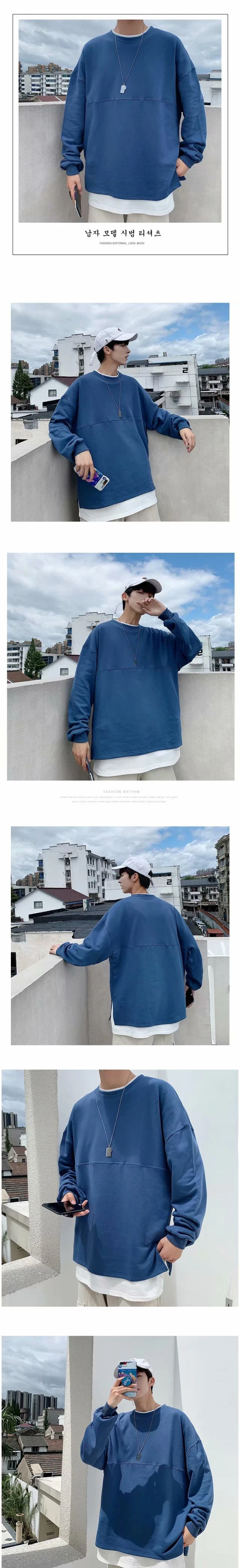 Мужской свитер Harajuku с круглым вырезом, Свободный Мужской свитер большого размера, уличная Толстовка, Корейская мужская толстовка с длинным рукавом, Повседневный пуловер