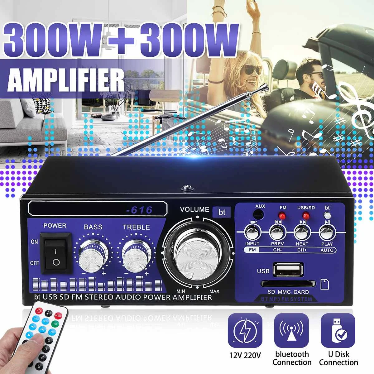 

600W Car Amplifiers Audio Digital bluetooth Amplifier Subwoofer Home Theater Sound Speaker Professional Mini Amplifier
