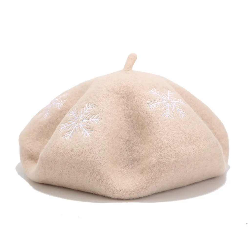 Женские весенне-Зимние береты, шапка в стиле художника, женские шерстяные винтажные береты, шапка с принтом снежинки, женская теплая прогулочная шапка#1206y30