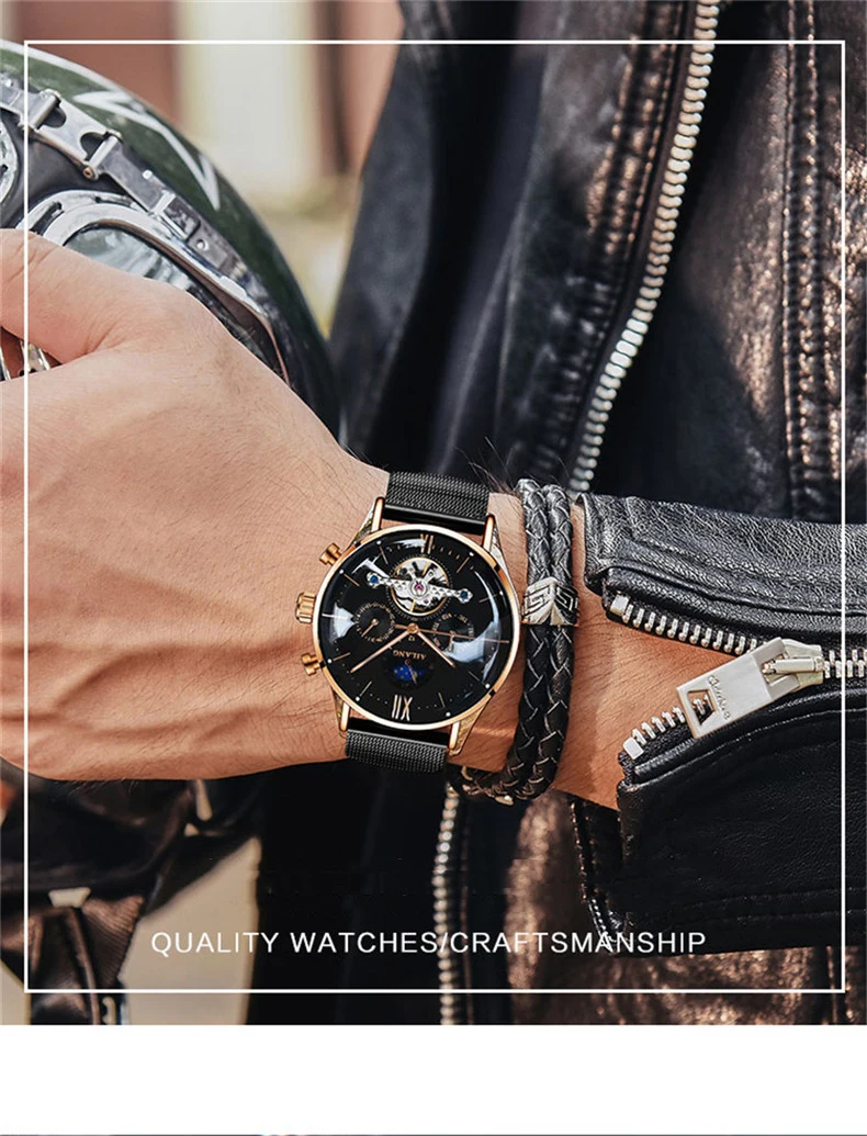 AILANG Uomo Automatico Meccanico Tourbillon di Lusso da Polso Uomo Cintura in Maglia di Acciaio Inossidabile es es_voghion.com