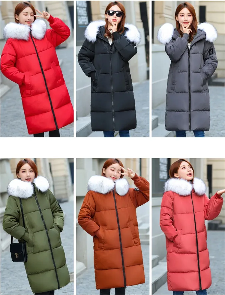 Down cotton jacket Women Winter Parkas Plus size XL-7XL Fur collar Hooded Thicken Long Cotton-padded jacket 120kg can wear 2915
